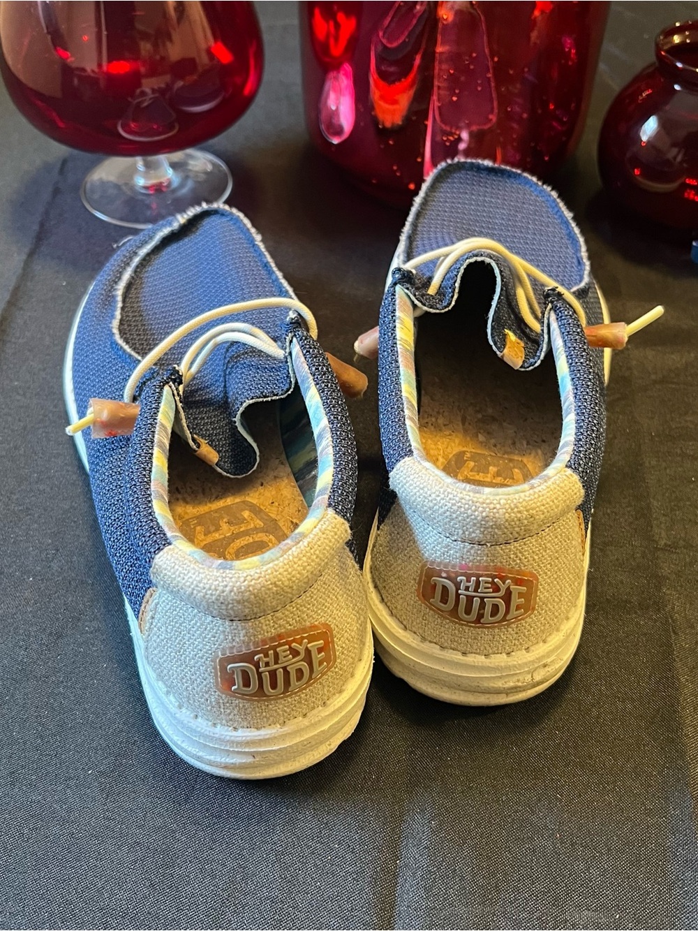 Hey Dude Navy Knit Slip-On Loafers with Cream Laces - Picture 3 of 5